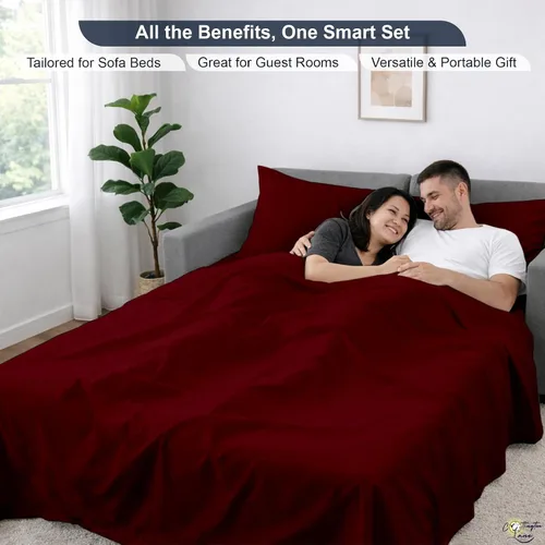 Miniatura 6 de Cottington Lane Juego de 4 piezas de sábanas para sofá cama tamaño matrimonial, 100% algodón egipcio de alta calidad para sofá cama, sofá biplaza