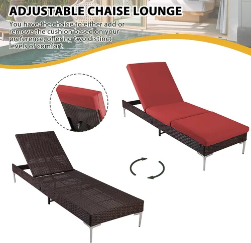 Miniatura 5 de Sillón de mimbre para exteriores, tumbona de piscina con respaldo reclinable infinito, muebles de patio, silla para tomar el sol con cojín
