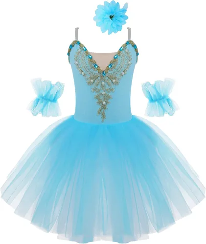 Miniatura 16 de JEATHA Camisola para niñas y niñas, leotardo con falda, vestido de ballet, cisne, lago, tutú, bailarina, disfraces para competición