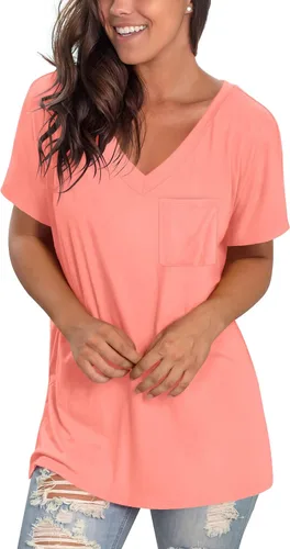 Miniatura 11 de Geifa Camisetas de manga corta con cuello en V para mujer, camisetas casuales de verano con bolsillo
