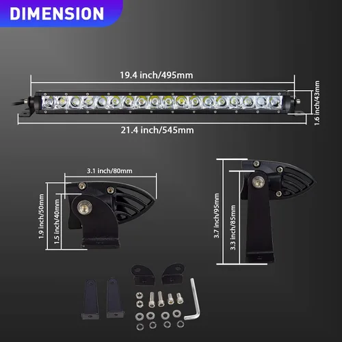 Miniatura 2 de Willpower Barra de luz LED de 19 pulgadas, 90 W, de una sola fila, foco delgado, luces LED todoterreno, luces de trabajo antiniebla para camiones