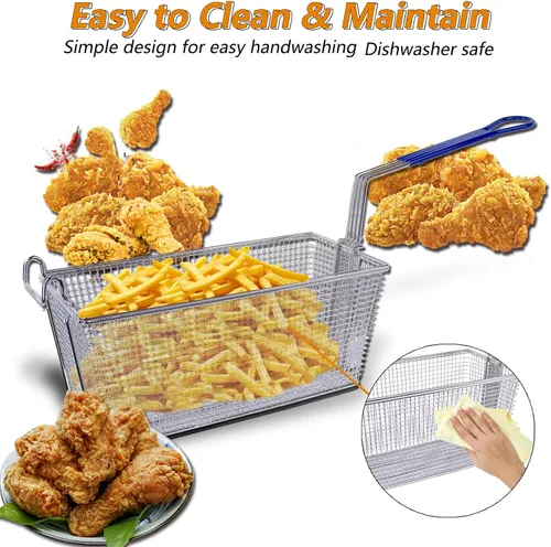 Miniatura 5 de Hakka - Paquete de 4 cestas comerciales para freidoras, 13.25 x 6.5 x 6 pulgadas con mango antideslizante, resistente niquelado para restaurantes