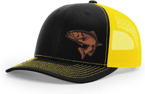 Miniatura 23 de Sombrero de pesca de trucha con parche de cuero grabado láser Richardson 112 Snapback Trucker Cap