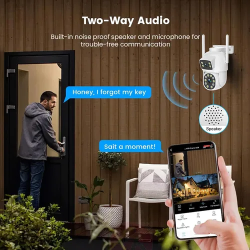 Miniatura 4 de Cámara de seguridad para exteriores de doble lente 2K, panorámica/inclinación de 360°, cámaras de enlace inalámbrico WiFi 2.4G para seguridad