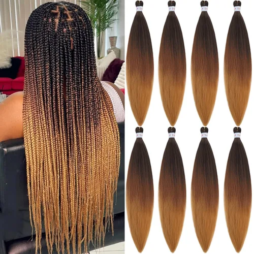 Miniatura 32 de Cabello para Trenzar Naranja Jengibre Pre-Estirado Kanekalo Cabello para Trenzar Pre-estirado 26 pulgadas Extensiones de Cabello Sintético