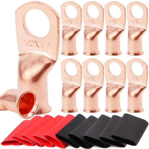 Miniatura 24 de TKDMR - Kit de 264 piezas de extremos de cable de batería, 132 piezas de terminales de anillo de lengüetas de cable de cobre resistentes AWG 8 6 4 2