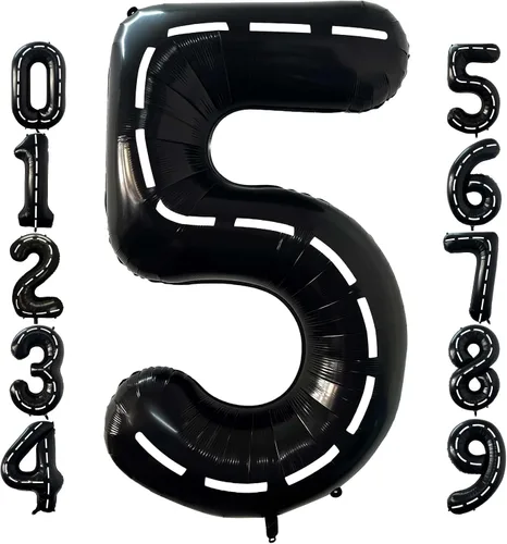 Miniatura 13 de Globo negro número 2 de 40 pulgadas, globos de helio de tereftalato de polietileno de gran tamaño para niños, 2º auto de carreras, camión monstruo