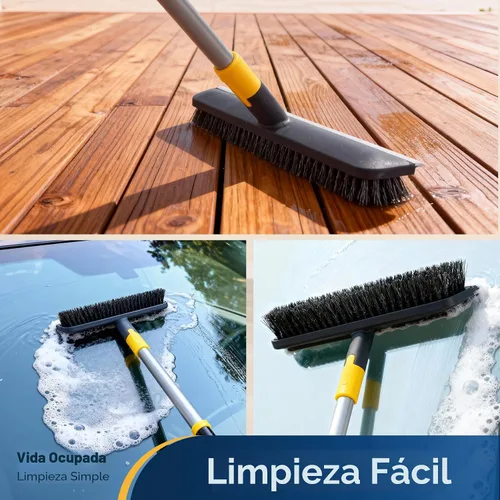Miniatura 7 de Yocada Cepillo de Fregar Suelos Mango Telescópico 2 en 1 Cepillo Raspador Cerdas Rígidas Fregador de Ducha para Limpiar Patio Baño Garaje Cocina