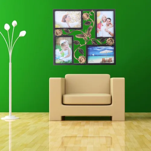Miniatura 3 de ULTNICE Marco de fotos decorativo para colgar en la pared de 4 aperturas con diseño de collage de flores 3D, material de resina fácil de instalar