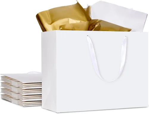 Miniatura 10 de Bolsas de regalo negras extragrandes de 15.7 pulgadas para regalos con papel de seda y asas de cinta para compras, pequeñas empresas, fiestas