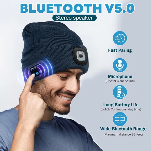 Miniatura 4 de Gorro Bluetooth con luz, unisex, recargable, LED, con auriculares, regalos técnicos para hombres, mujeres, papá