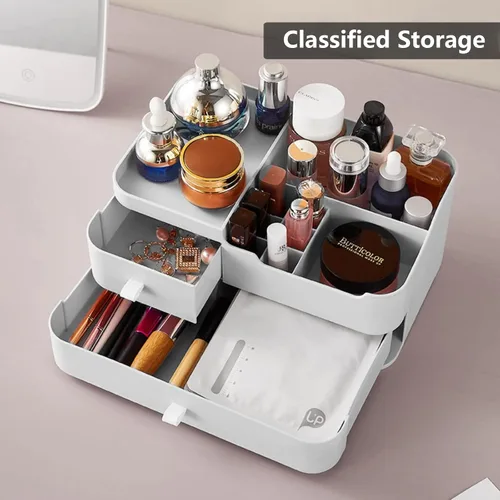 Miniatura 2 de Escritorio de maquillaje organizador de cosméticos con cajones para cepillos, sombra de ojos, lociones, lápiz labial y esmalte de uñas, ideal
