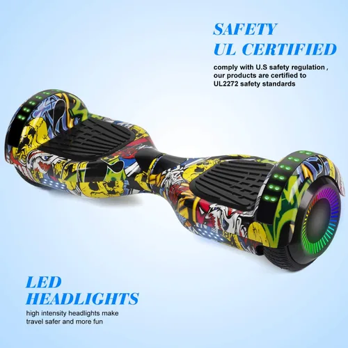 Miniatura 3 de FLYING-ANT Patinete autoequilibrante de 16.51 cm con altavoz y luces LED rojas A01 verde y gris-no bluetooth