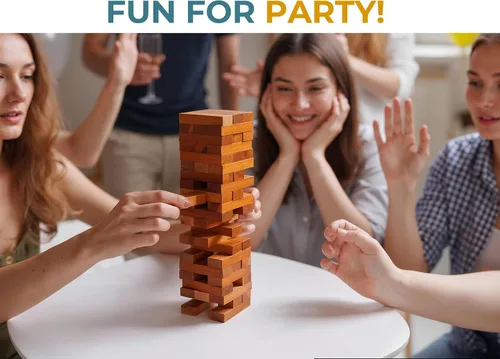 Miniatura 2 de BSIRI Juego familiar de torre de madera para adultos mayores y adultos y bloque de fiesta apilable clásico para desafiar tus habilidades, torres