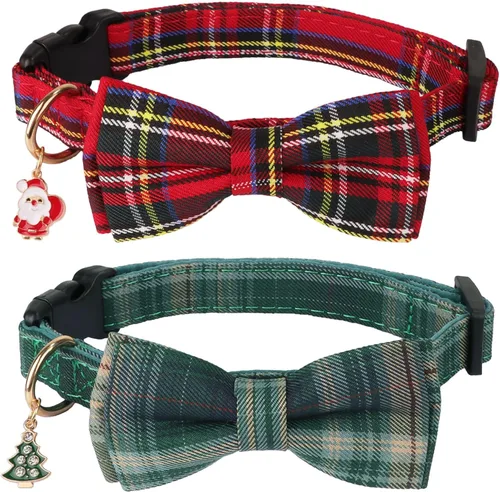 Miniatura 8 de ADOGGYGO Collares de Navidad para Perros con Corbatín, Collar Ajustable de Navidad para Mascotas con Corbatín Rojo Verde, Collares de Navidad