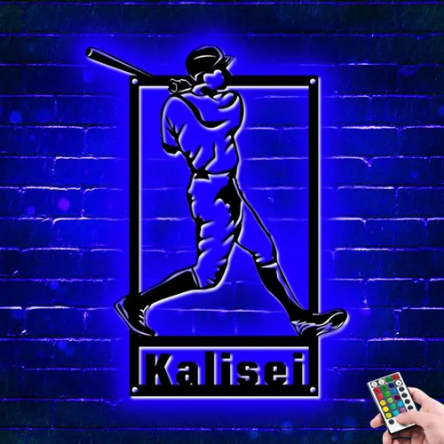 Miniatura 11 de Letrero de metal personalizado para jugador de béisbol con luz LED, nombre y número personalizado, arte de pared de béisbol, letrero de neón