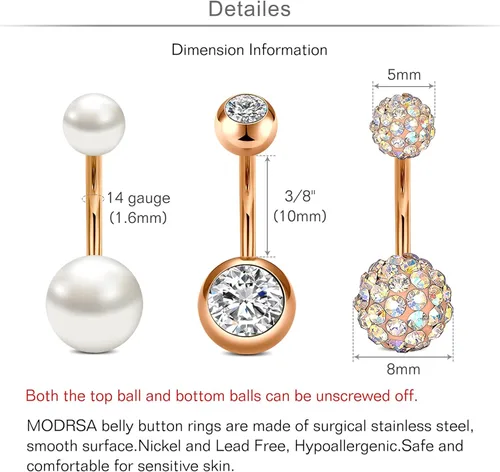 Miniatura 3 de MODRSA Belly Button Ring Surgical Steel Belly Rings Hypoallergenic Belly Button Rings for Women