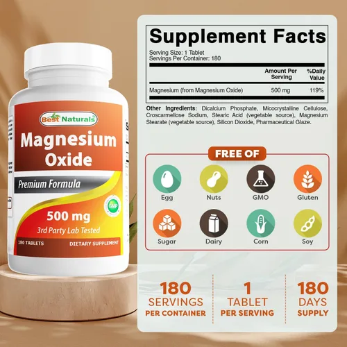 Miniatura 2 de Best Naturals Óxido de magnesio 500 mg 180 comprimidos