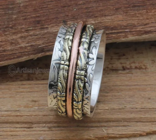 Miniatura 4 de 925 Silver Ring, Handmade Ring Women, Fidget Spinner Ring, Boho Silver Ring, Unique Spinner Ring, Meditation Silver Ring, Spinner Band Ring, Chunky