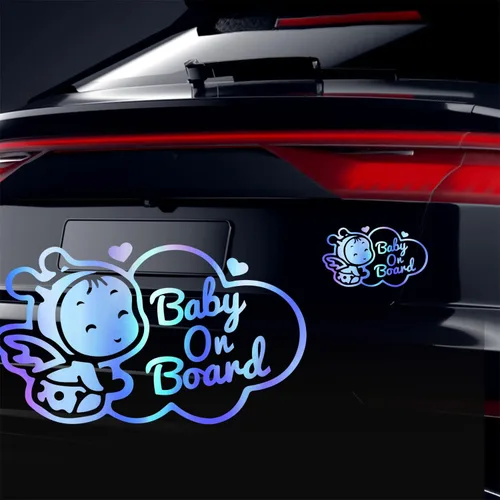 Miniatura 16 de Calcomanías reflectantes para automóvil de bebé a bordo, 2 calcomanías de advertencia de seguridad para bebé en el automóvil (azul reflectante 2)