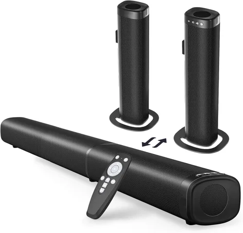 Puriom Barra de sonido para Smart TV, barra de sonido de 100 W con conexión Bluetooth 5.3/ARC/Opt/AUX, barra de sonido desmontable 2 en 1, altavoz
