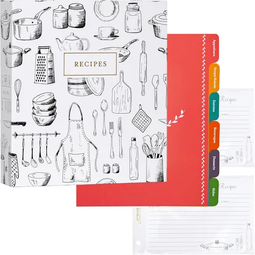 Miniatura 10 de Jot & Mark - Organizador de recetas con 3 anillos (Cosecha otoñal) 50 tarjetas de recetas de 4 x 6, separadores de página completa y protectores