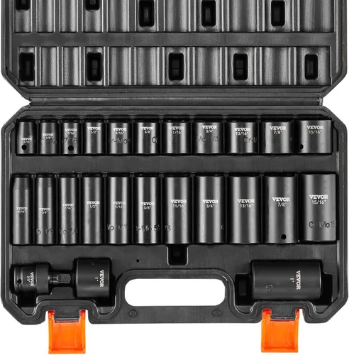 Miniatura 17 de VEVOR Impact Drive - Juego de llaves de vaso de 1/2 pulgada, 19 piezas SAE, surtido de enchufes estándar, (3/8 pulgadas a 1-1/2 pulgadas) enchufes