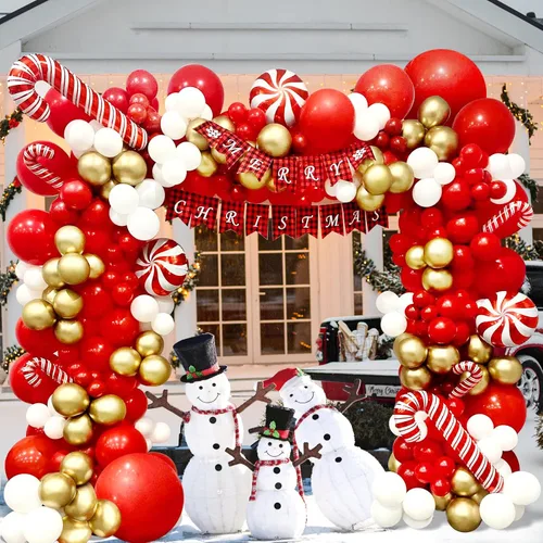 Miniatura 4 de DBKL Kit de arco de guirnalda de globos de Navidad, 153 piezas con globos de Navidad, rojo, dorado y blanco, globo de aluminio de bastón de caramelo