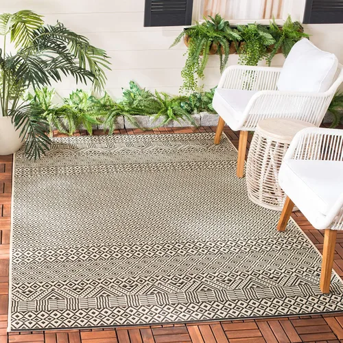 Miniatura 27 de SAFAVIEH Alfombra lavable para exteriores, colección Courtyard de 2.3 x 6.7 pies, beige y azul aguamarina, no desprende pelusa y es fácil
