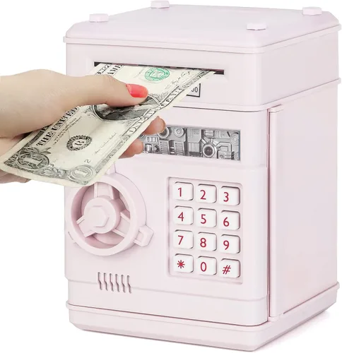 Miniatura 6 de Refasy Alcancía para dinero en efectivo, cajero automático, banco electrónico de monedas para niños de 3 a 12 años, caja de ahorro de dinero, mini