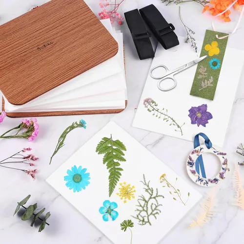 Miniatura 4 de Suziko Kit profesional de prensa de flores de 6 capas de 6.3 x 8.3 pulgadas, marrón, kit de prensado de flores para adultos y niños, gran regalo