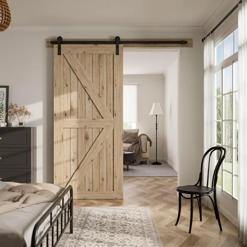 Miniatura 2 de CCJH Kit de herrajes para puerta corrediza de granero resistente de 7 pies, suave y silencioso, fácil de instalar, ajuste para panel de puerta de 42