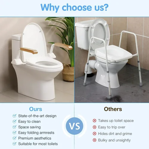 Miniatura 8 de Rieles de seguridad de inodoro para personas mayores, soporte de inodoro plegable resistente para personas mayores, rieles de asiento de inodoro
