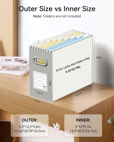 Miniatura 2 de Oterri Caja organizadora de archivos de cartón para colgar carpetas de archivos, tamaño carta, caja de archivos para escritorio de computadora, Gris