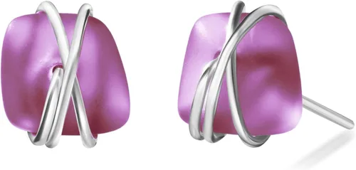 Miniatura 14 de Aretes de Cristal de Mar S990 Plata Esterlina Hipoalergénicos Hechos a Mano con Poste Aretes de Cristal de Playa Joyería Artesanal de Declaración