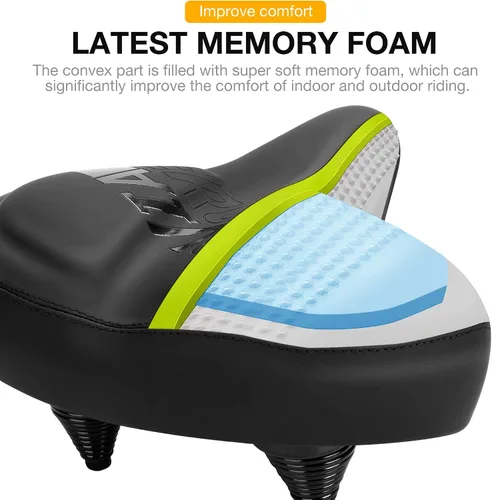 Miniatura 2 de Asiento de bicicleta grande y cómodo, sillín ancho con absorción de impactos, cojín de bicicleta de ejercicio de gran tamaño con espuma