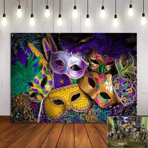 Máscara de cuentas de 7 x 5 pies con purpurina dorada y morada, para carnaval, telón de fondo, fiesta, baile, fiesta de cumpleaños, fotografía,