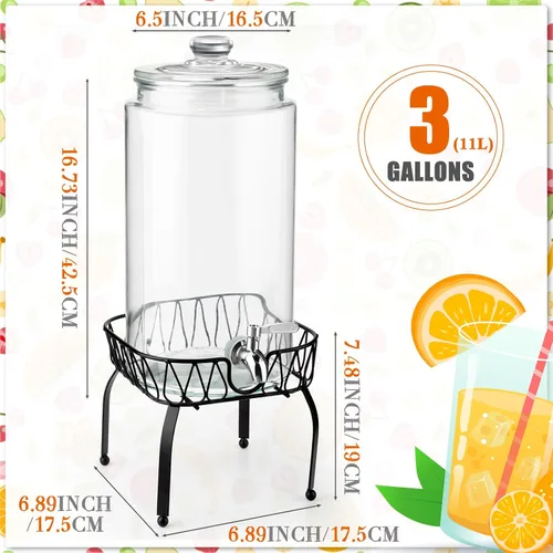 Miniatura 2 de Honeydak Dispensador de bebidas de vidrio de 3 galones para fiestas, dispensador de bebidas de vidrio con soporte y espita a prueba de fugas