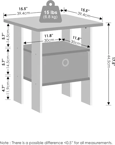 Miniatura 2 de Furinno TIDUR - Mesita de noche, diseño con estante abierto y cajón de almacenamiento, mesa de noche, mesa auxiliar, mesa de arrime, para recámara