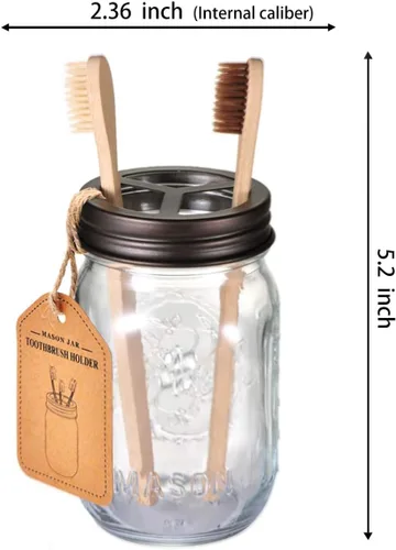 Miniatura 2 de Mason Jar - Soporte para cepillos de dientes – Bronce – con vidrio genuino de 16 onzas Mason Jar para tarro Mason de boca regular, acero inoxidable