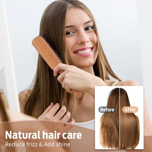 Miniatura 6 de BRUSHZOO - Cepillo de pelo de cerdas de jabalí para mujeres y hombres, pelo corto y fino, mango de haya, cepillo para peinar y alisar