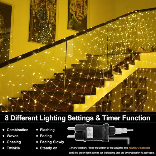 Miniatura 5 de echosari Luces de red para exteriores de 20 x 13 pies, enchufables con control remoto, 720 luces LED de red de Navidad IP68, totalmente impermeables