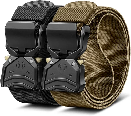 Miniatura 11 de BULLIANT Cinturón para hombre, paquete de 2, cinturón elástico táctico ajustable para aparejador militar, trabajo resistente, 1.5 pulgadas, corte
