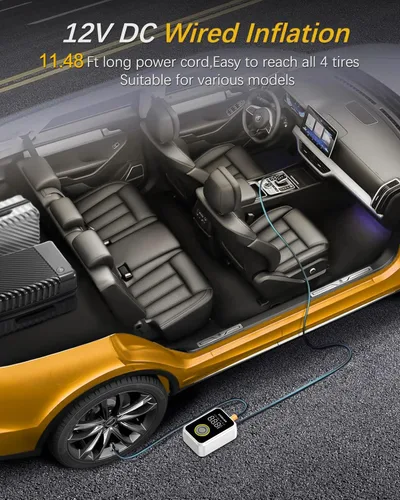 Miniatura 7 de Inflador inteligente de neumáticos de inflado rápido, compresor de aire portátil, batería recargable inalámbrica y bomba de aire automática de 12 V