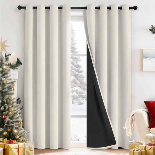 Miniatura 130 de Yakamok Cortinas negras, cortinas de ventana con aislamiento térmico y eficiencia energética para dormitorio, cortinas opacas completas y cortinas
