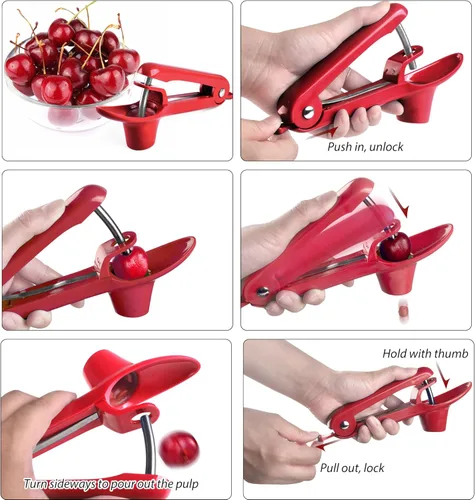 Miniatura 2 de Descorazonador de cerezas de acero inoxidable, descorazonador de cerezas con diseño de cerradura para hacer mermelada de cereza, quitar semillas