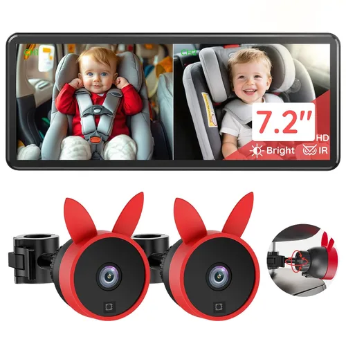 Miniatura 9 de Babyvue BV3PRO Cámara Dual para Coche de Bebé para 2 Niños, Pantalla Dividida HD 1080P de 18.3 cm, Visión Nocturna IR Cristalina sin Distorsión