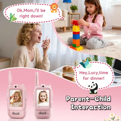 Miniatura 5 de Walkie Talkies de video para niños, paquete de 2 intercomunicadores de video recargables para niños, juguetes para interiores y exteriores