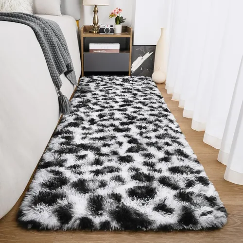 Miniatura 17 de Amearea Soft Small Leopard Rugs for Bedroom, 2x4 Feet Fluffy Black and White Runner Rugs, Comfy Cheetah Print Throw Rug Faux Fur Animal Print Rug