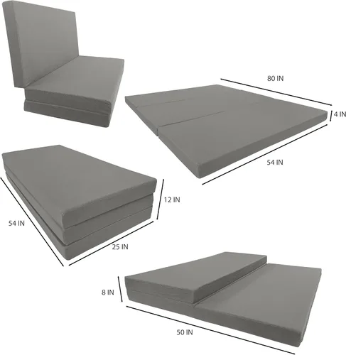 Miniatura 2 de Shikibuton Cama plegable en 3, espuma de alta densidad de 1.8 lbs, tamaño Twin, Full, Queen, colchones plegables. Gris